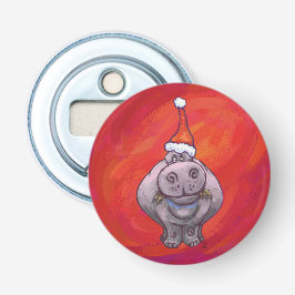 Cute Hippo in Santa Hat op Red Button Flesopener