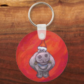 Cute Hippo in Santa Hat op Red Sleutelhanger (Voorkant)