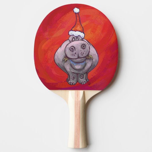 Cute Hippo in Santa Hat op Red Tafeltennisbatje (Voorkant)