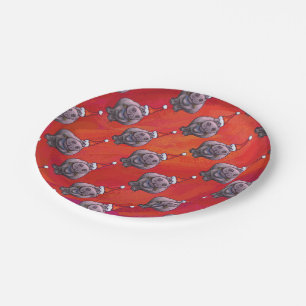 Cute Hippo in Santa Hat Pattern op Red Papieren Bordje