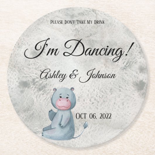 Cute Hippo Kawaii Style Animal Ronde Kartonnen Onderzetter (Voorkant)