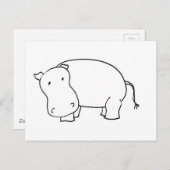 Cute hippo line tekening briefkaart (Voorkant / Achterkant)