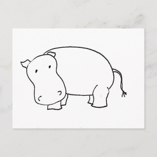 Cute hippo line tekening briefkaart (Voorkant)
