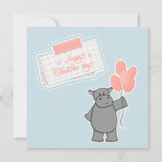 Cute hippo met ballonnen en Happy Valentines day Kaart