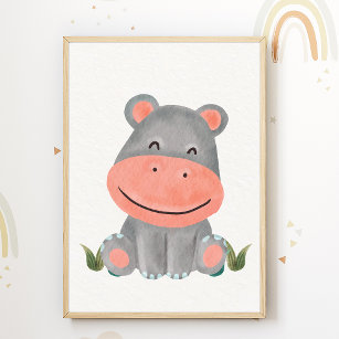 Cute Hippo Nursery Poster Enfants Décor Chambre