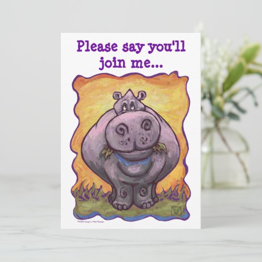 Cute Hippo Party Invitation Kaart (Staand voorkant)