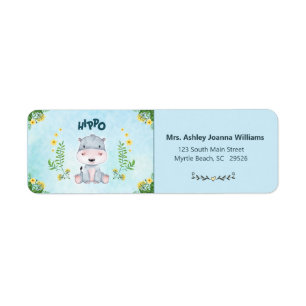 Cute Hippo Return Address Etiket