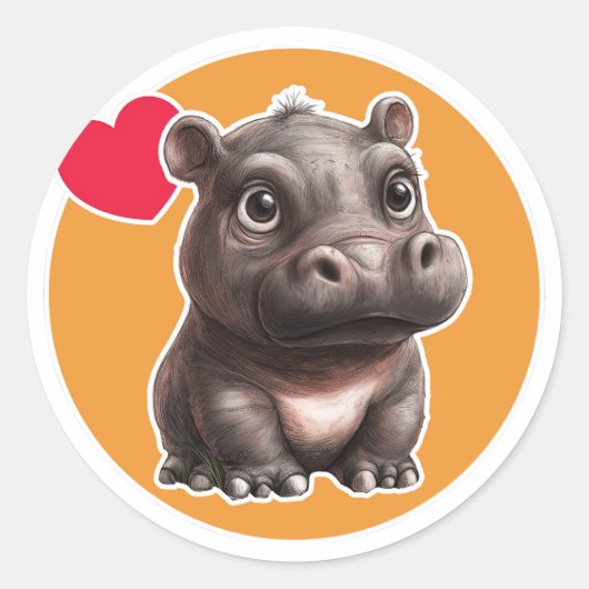 Cute Hippo Ronde Sticker (Voorkant)
