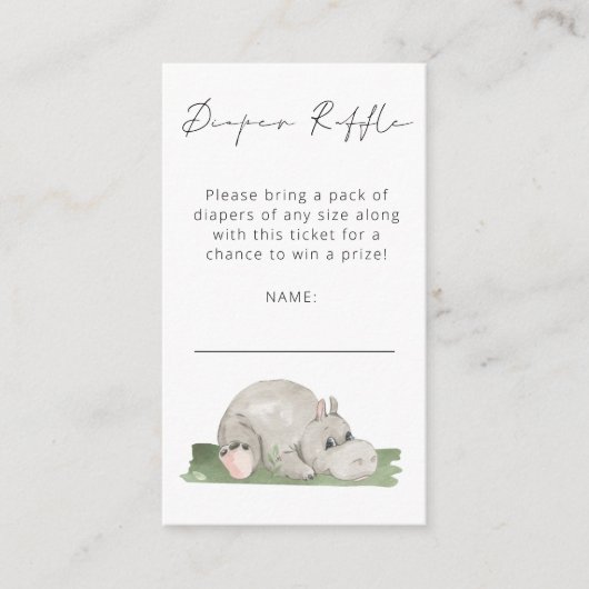 Cute Hippo Script Diaper Baby shower Raffle Informatiekaartje (Voorkant)