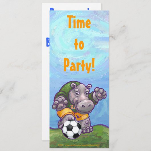 Cute Hippo Soccer Party Invitation Kaart (Voorkant / Achterkant)