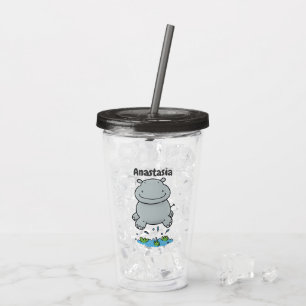 Cute hippo springende cartoon illustratie acryl drinkbeker