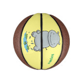 Cute hippo springende cartoon illustratie basketbal (Verticaal)