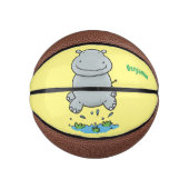 Cute hippo springende cartoon illustratie basketbal (Voorkant)