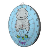 Cute hippo springende cartoon illustratie dartbord (Voorkant Rechts)