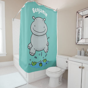 Cute hippo springende cartoon illustratie douchegordijn