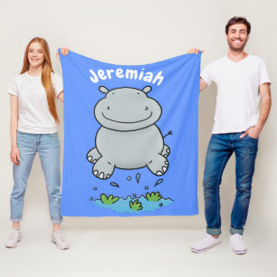 Cute hippo springende cartoon illustratie fleece deken