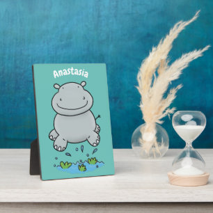 Cute hippo springende cartoon illustratie fotoplaat