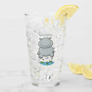 Cute hippo springende cartoon illustratie glas