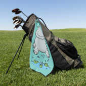 Cute hippo springende cartoon illustratie golfhanddoek (Groen)