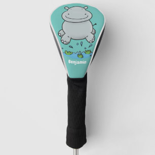 Cute hippo springende cartoon illustratie golfheadcover