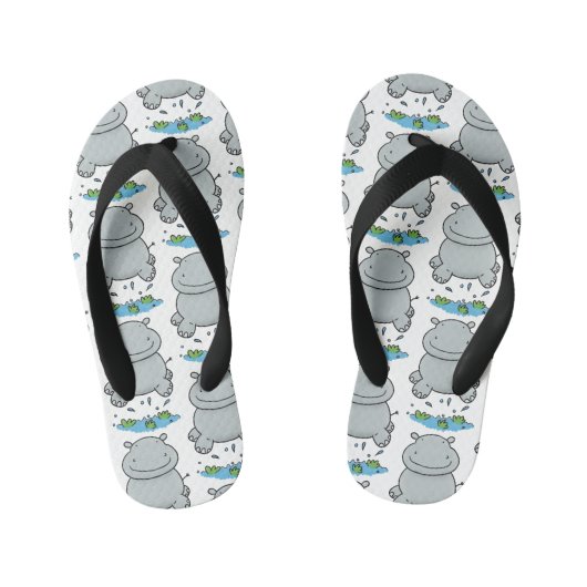 Cute hippo springende cartoon illustratie kinder teenslippers (Voetbed)