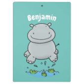 Cute hippo springende cartoon illustratie klembord (Achterkant)