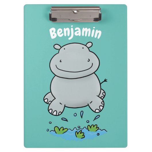 Cute hippo springende cartoon illustratie klembord (Voorkant)