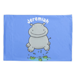 Cute hippo springende cartoon illustratie kussensloop