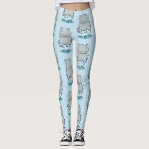 Cute hippo springende cartoon illustratie leggings