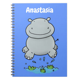Cute hippo springende cartoon illustratie notitieboek