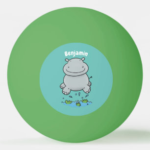 Cute hippo springende cartoon illustratie pingpongballen