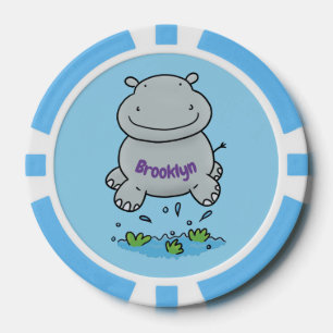 Cute hippo springende cartoon illustratie poker chips