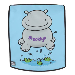 Cute hippo springende cartoon illustratie rugtassen