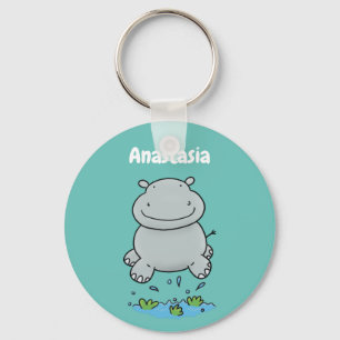 Cute hippo springende cartoon illustratie sleutelhanger