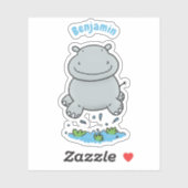 Cute hippo springende cartoon illustratie sticker (Vel)