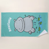 Cute hippo springende cartoon illustratie strandlaken (Voorkant)