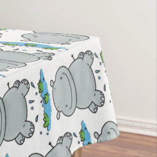 Cute hippo springende cartoon illustratie tafelkleed