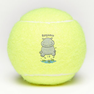 Cute hippo springende cartoon illustratie tennisballen
