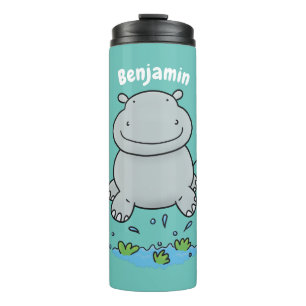 Cute hippo springende cartoon illustratie thermosbeker