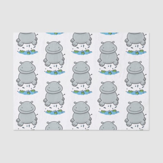 Cute hippo springende cartoon illustratie tissuepapier (Voorkant)