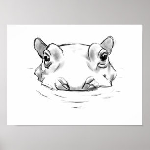 Cute hippo tekening poster
