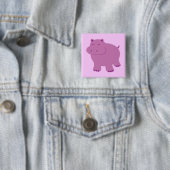 Cute Hippo Vierkante Button 5,1 Cm (In situ)