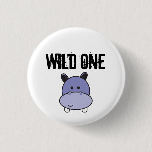 Cute hippo Wild, één vrijari-verjaarfeest Ronde Button 3,2 Cm