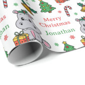 Cute Hippopotamus Christmas Tree Holidays Cadeaupapier (Rol Hoek)
