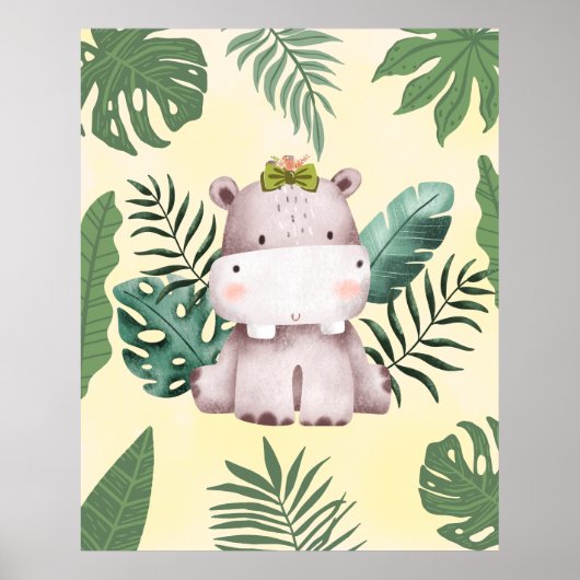 Cute Hippopotamus Oerwoud Safari Nursery Decor Poster (Voorkant)