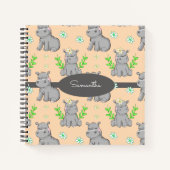 Cute Hippos and Flowers Pattern Custom Name Notitieboek (Voorkant)