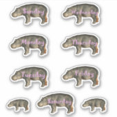 Cute Hippos Fun Pink Font Days of Weekblad Sticker (Voorkant)