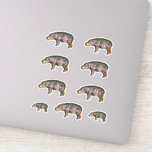 Cute Hippos Fun Pink Font Days of Weekblad Sticker