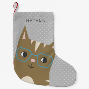 Cute Hipster Cat Illustration Jouw namen toevoeg Kleine Kerstsok