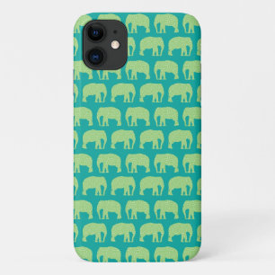 Cute Hipster Elephant Pattern Blauwgroen Green iPhone 11 Hoesje